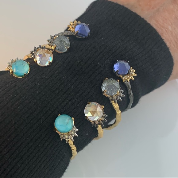 ALEXIS BITTAR 4 Vintage Miss Havisham 4 Hammered Spiked Gemstone Cuff Bracelets - Picture 6 of 8